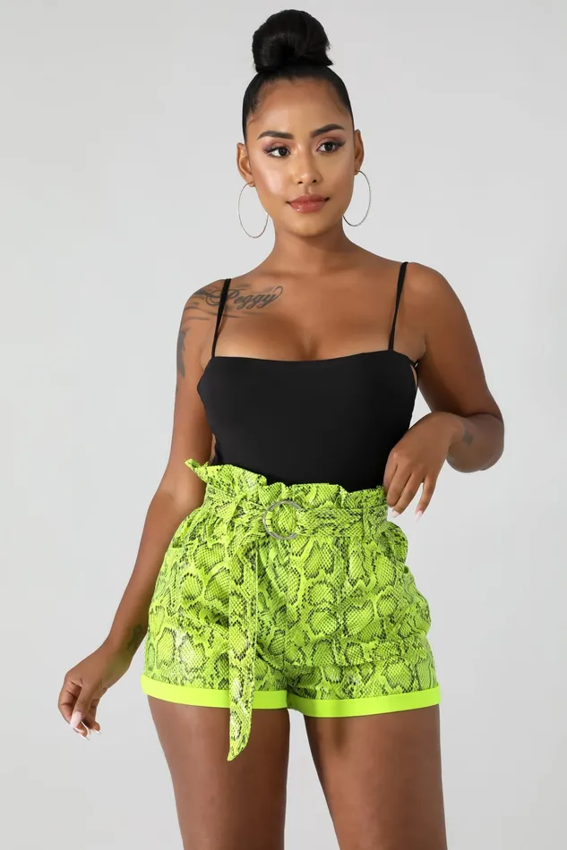 Neon Faux Shine Snakeskin Boxy Shorts | Intimate Play Male Sex Toys