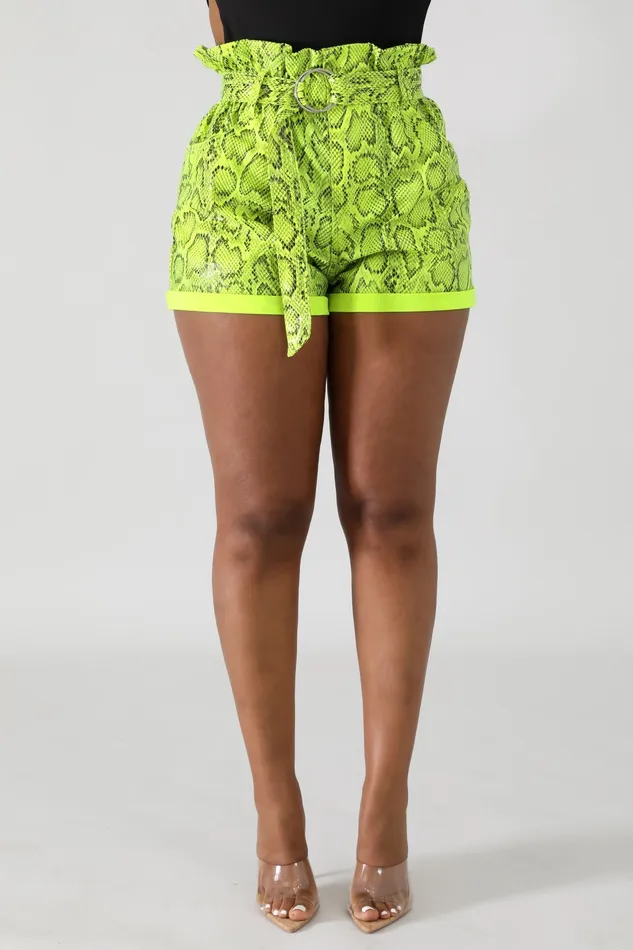 Neon Faux Shine Snakeskin Boxy Shorts | Intimate Play Male Sex Toys