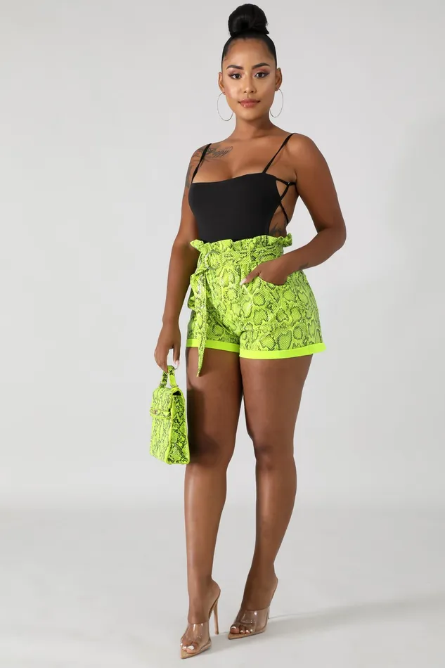 Neon Faux Shine Snakeskin Boxy Shorts | Intimate Play Male Sex Toys
