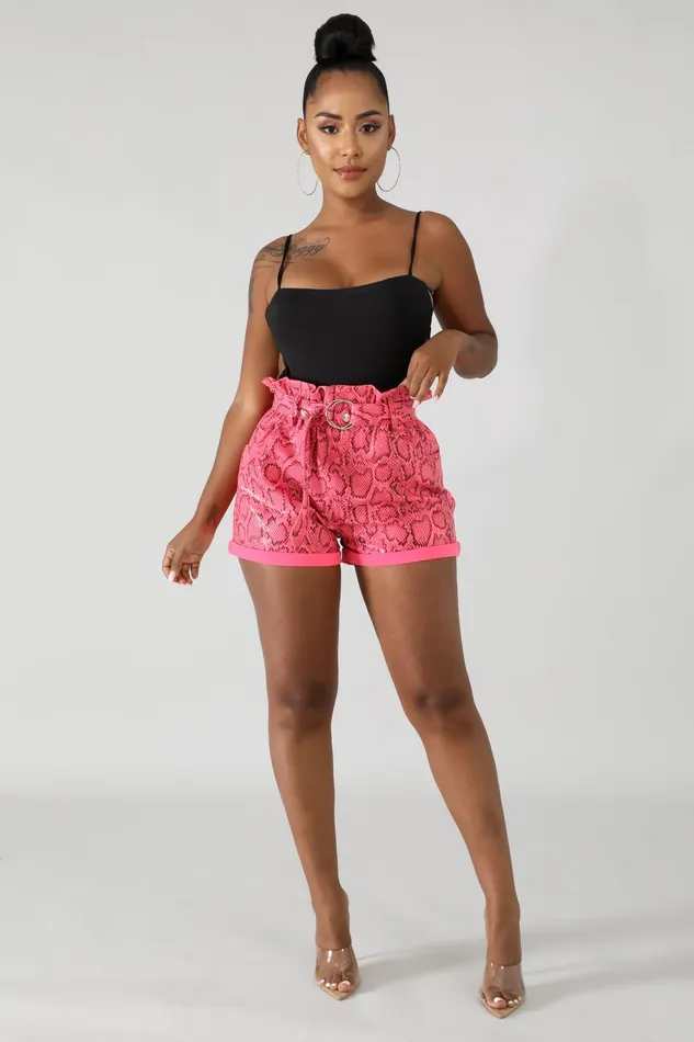 Neon Faux Shine Snakeskin Boxy Shorts | Intimate Play Male Sex Toys