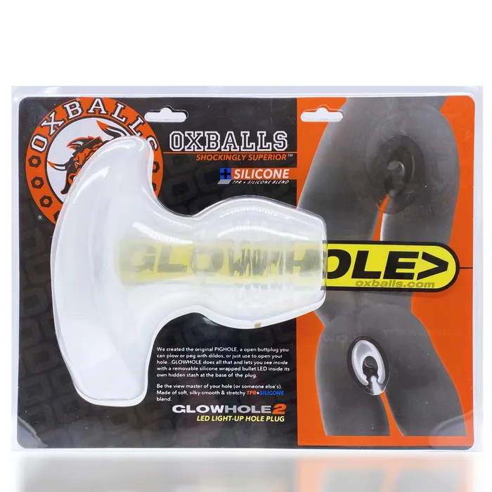 Dildos | OXBALLS Glowhole-2 Buttplug W/ Led Insert Large Clear Frost