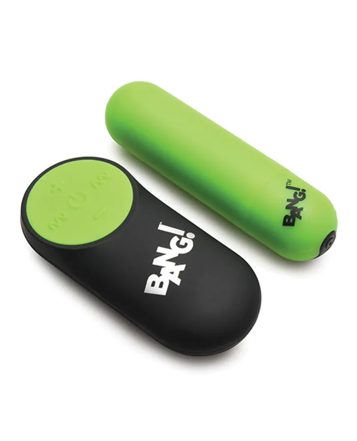 XR Brands Bang Female Sex Toys Glow in the Dark Bullet With Remote Green