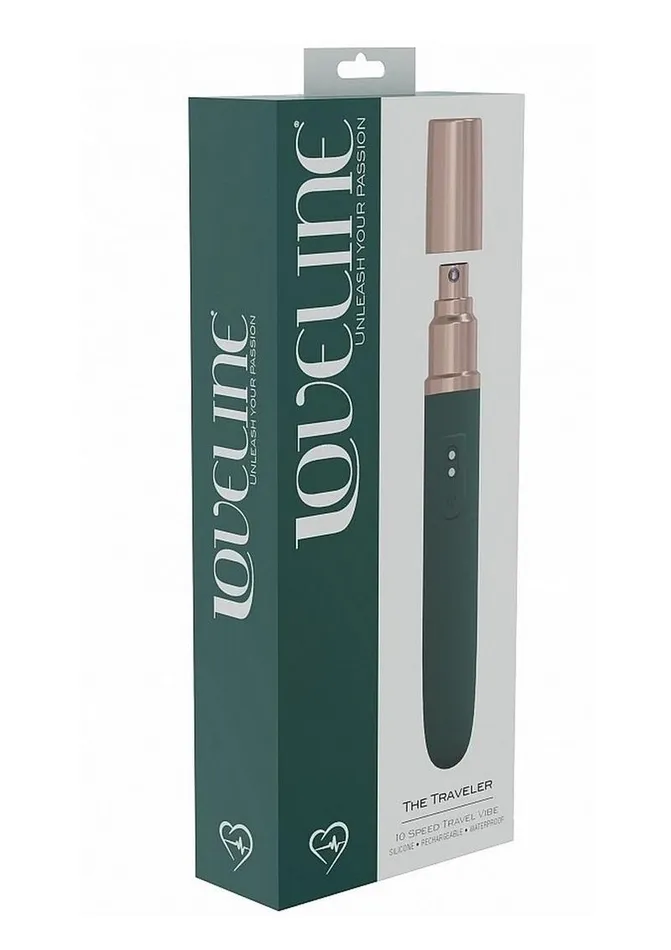 Loveline Female Sex Toys Loveline The Traveler Rechargeable 10 Speed Travel Vibrator Green Holds Lubricant