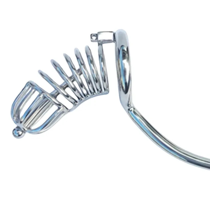 Steel Chastity Cage with Anal Hook Urethral Plug DUS Male Sex Toys