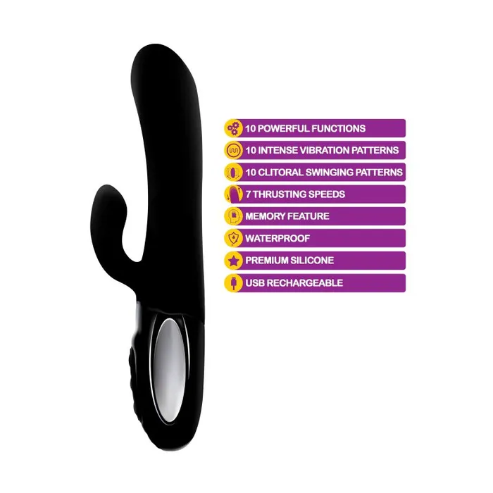 Viben Vibrators Viben Hypnotic Thrusting Rabbit Vibe w Swinging Clit Stim Black